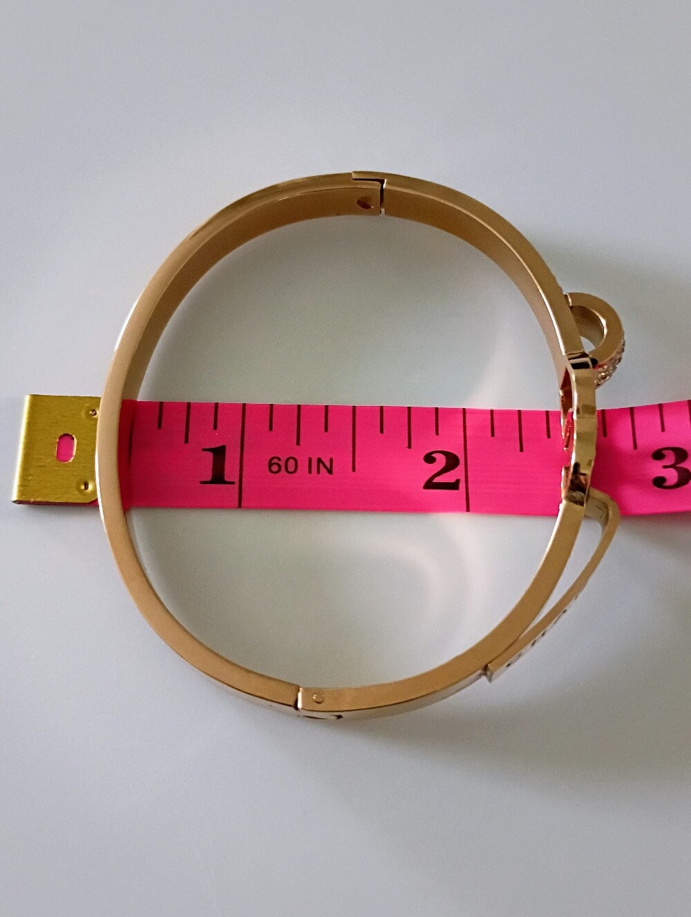 New Rose Gold Tone Crystal Logo Bangle Bracelet - Black Accents - Picture 7 of 8